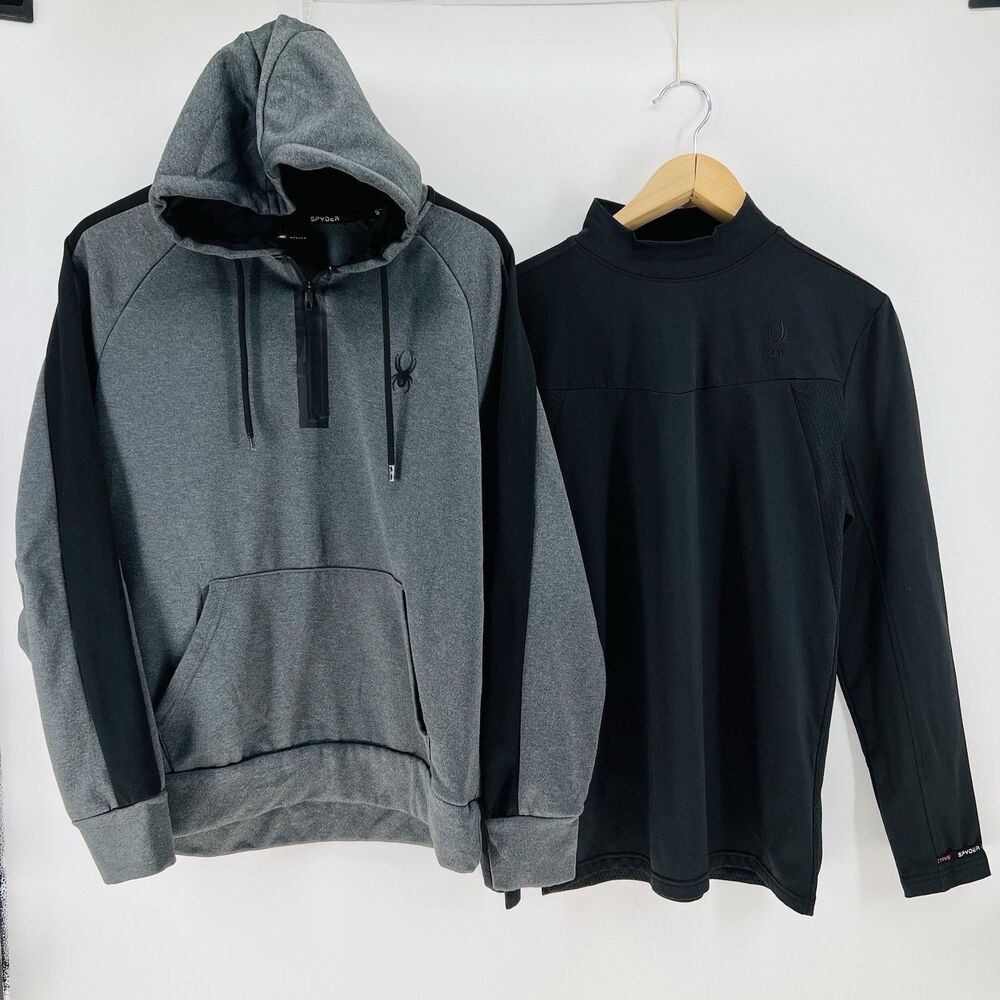 Spyder Gorpcore Techwear Performance Bundle Gray Zip Hoodie Black Ski Base Layer